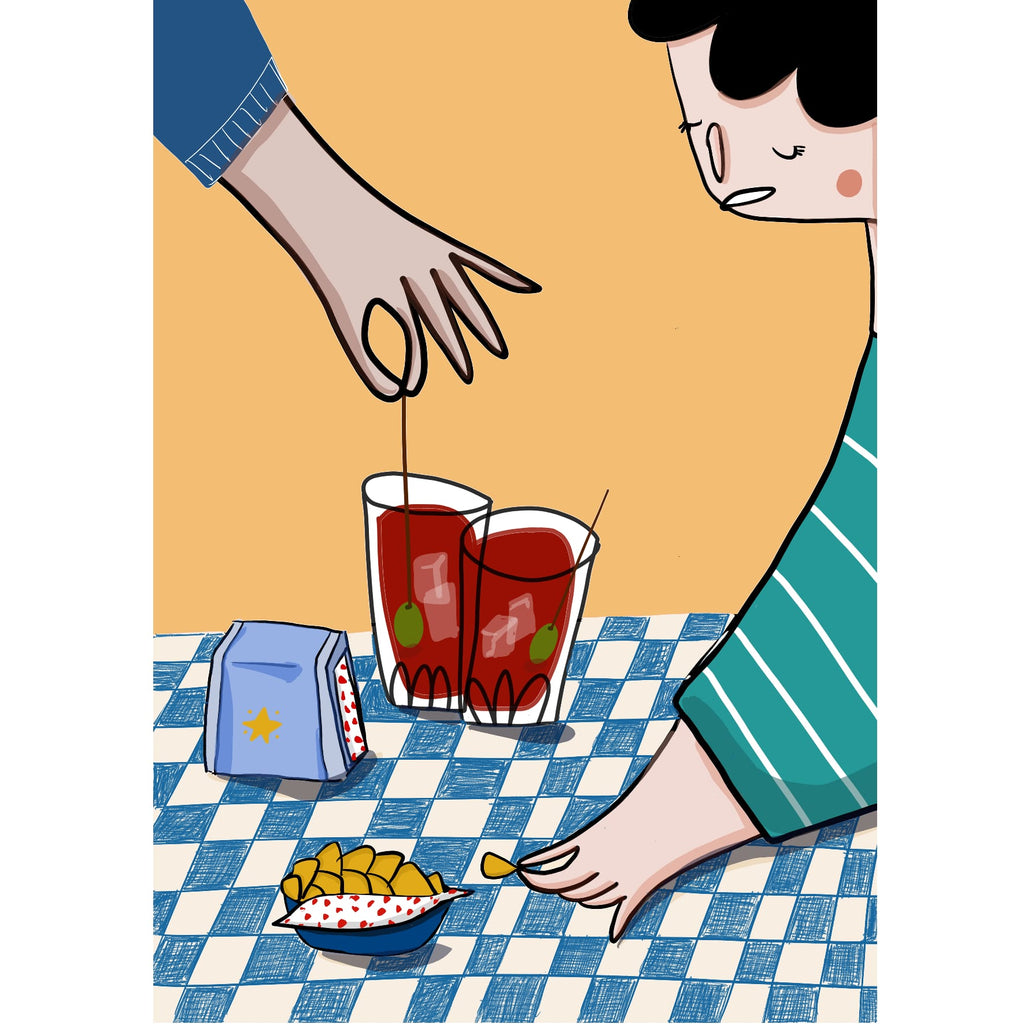 Lámina Vermutito Tinder, ilustración de vermut con estilo vintage