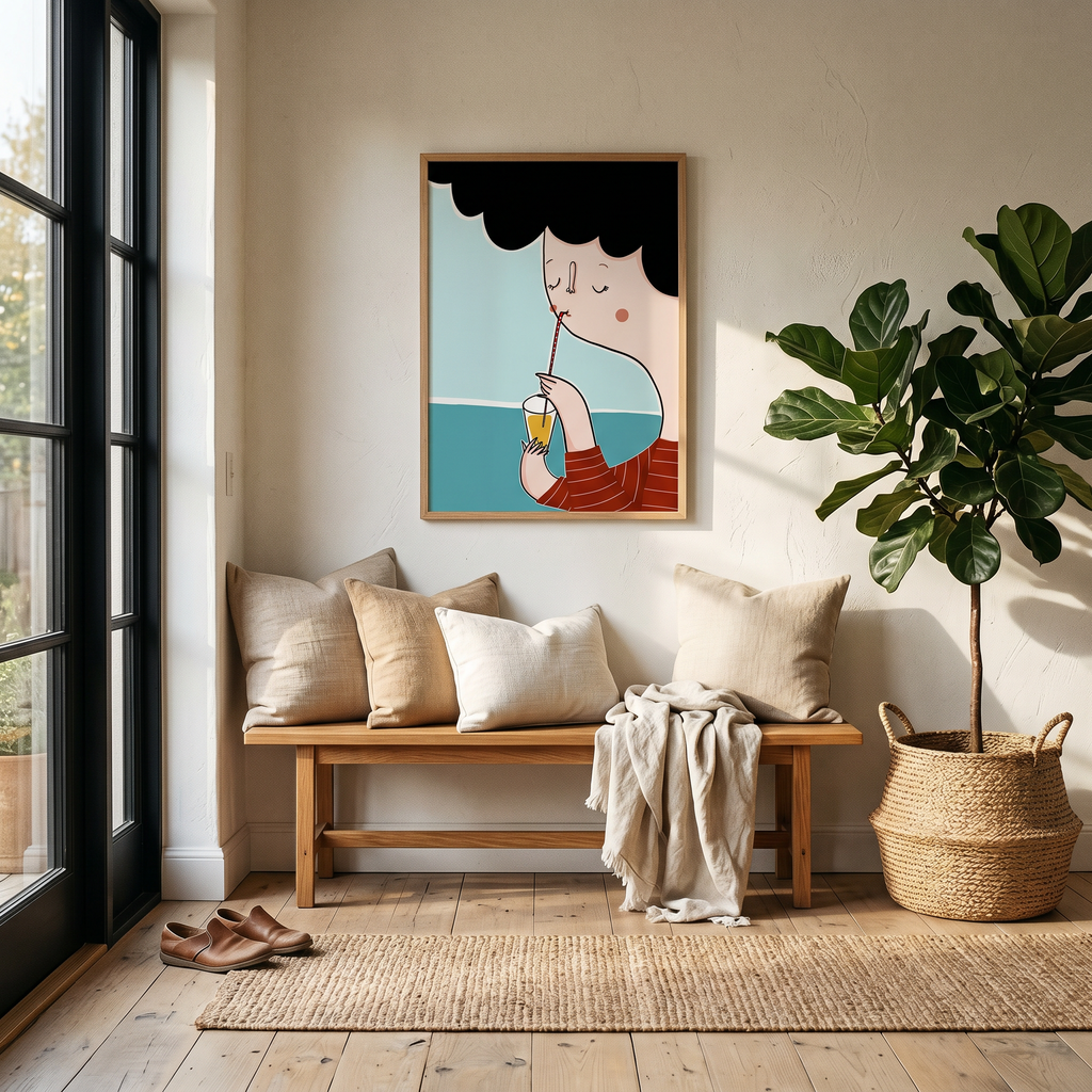 Lámina La Calor en entrada - Ilustración verano decorativa Tutifrutiworld