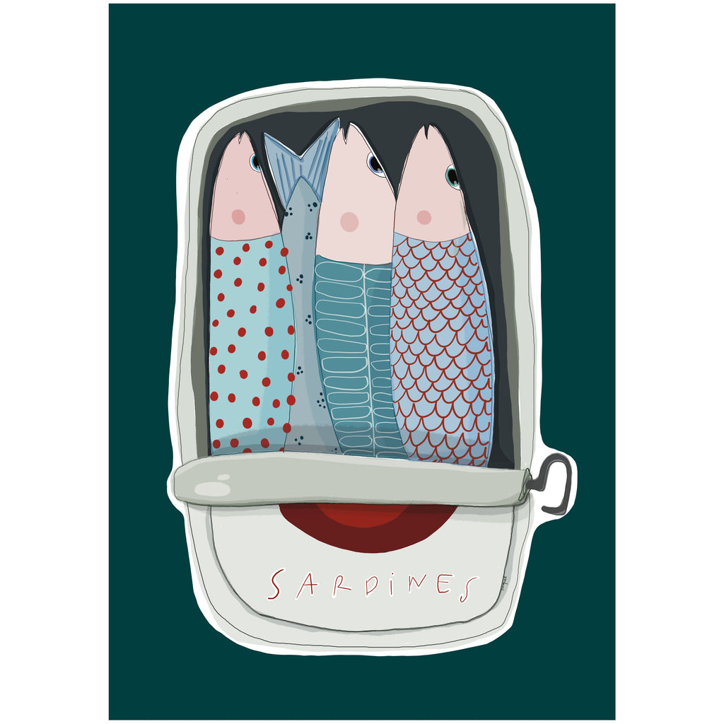 Lámina Sardines verde - Ilustración sardinas A6 - Colection Home decoración cocina