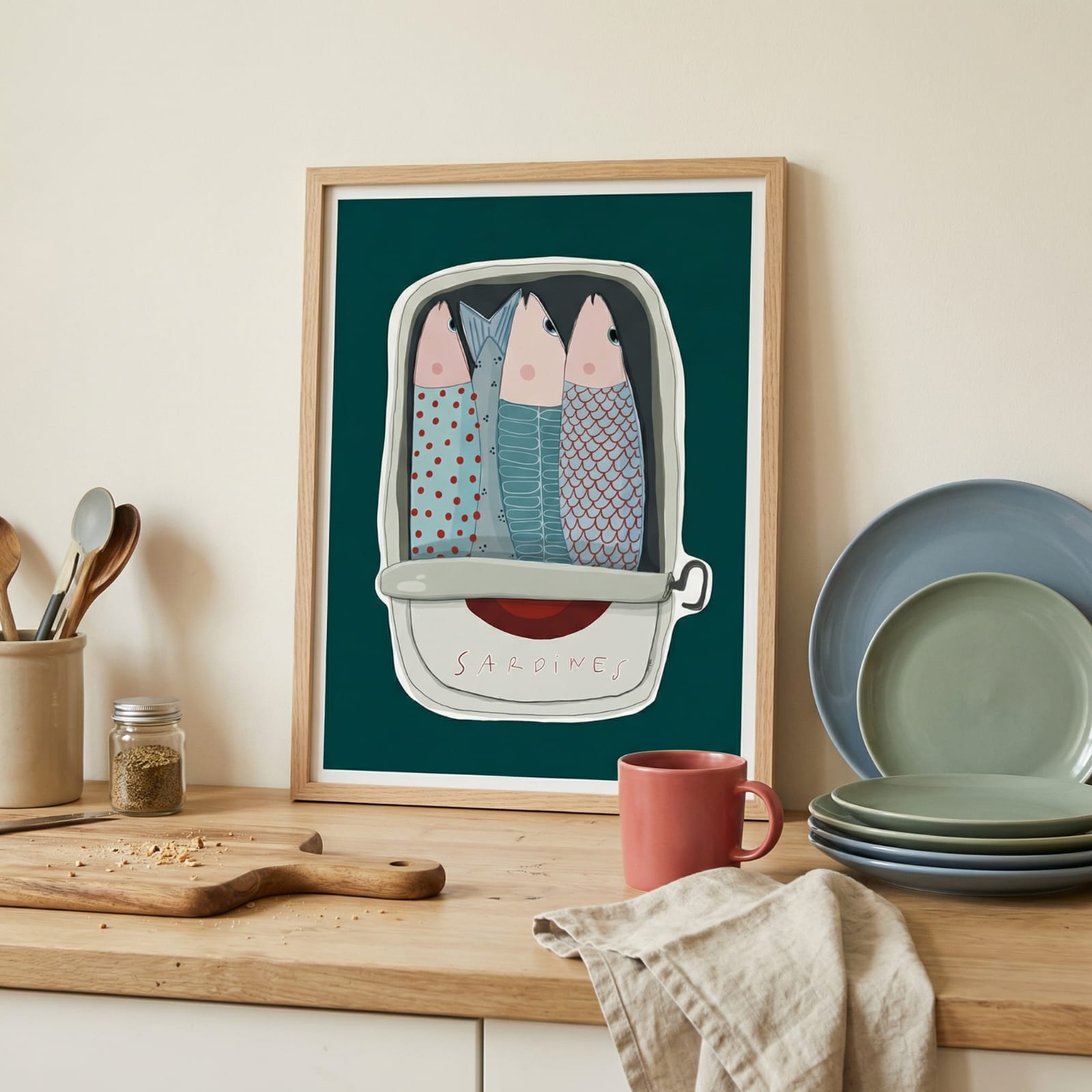 Lámina Sardines green tamaño A4 - Póster sardinas Colection Home