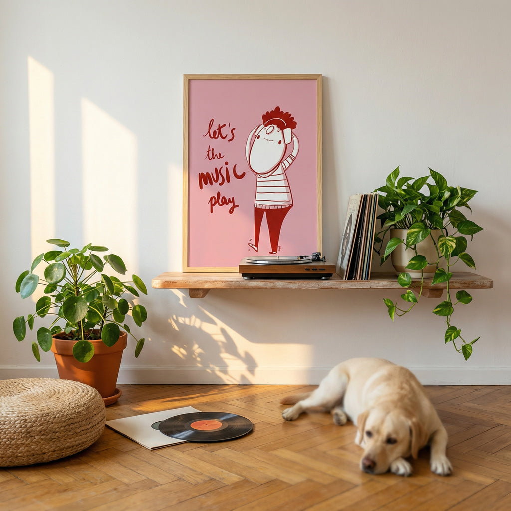 Lámina Let's the Music Play, ilustración artística musical