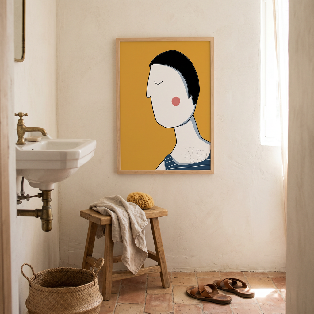 Lámina Summer Man en baño con estilo veraniego