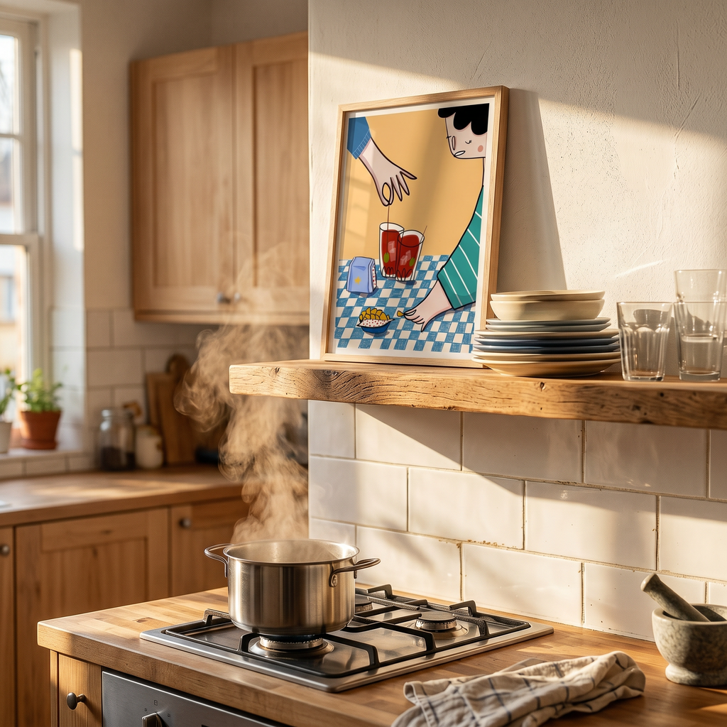 Lámina Vermutito Tinder en decoración escandinava cálida cocina